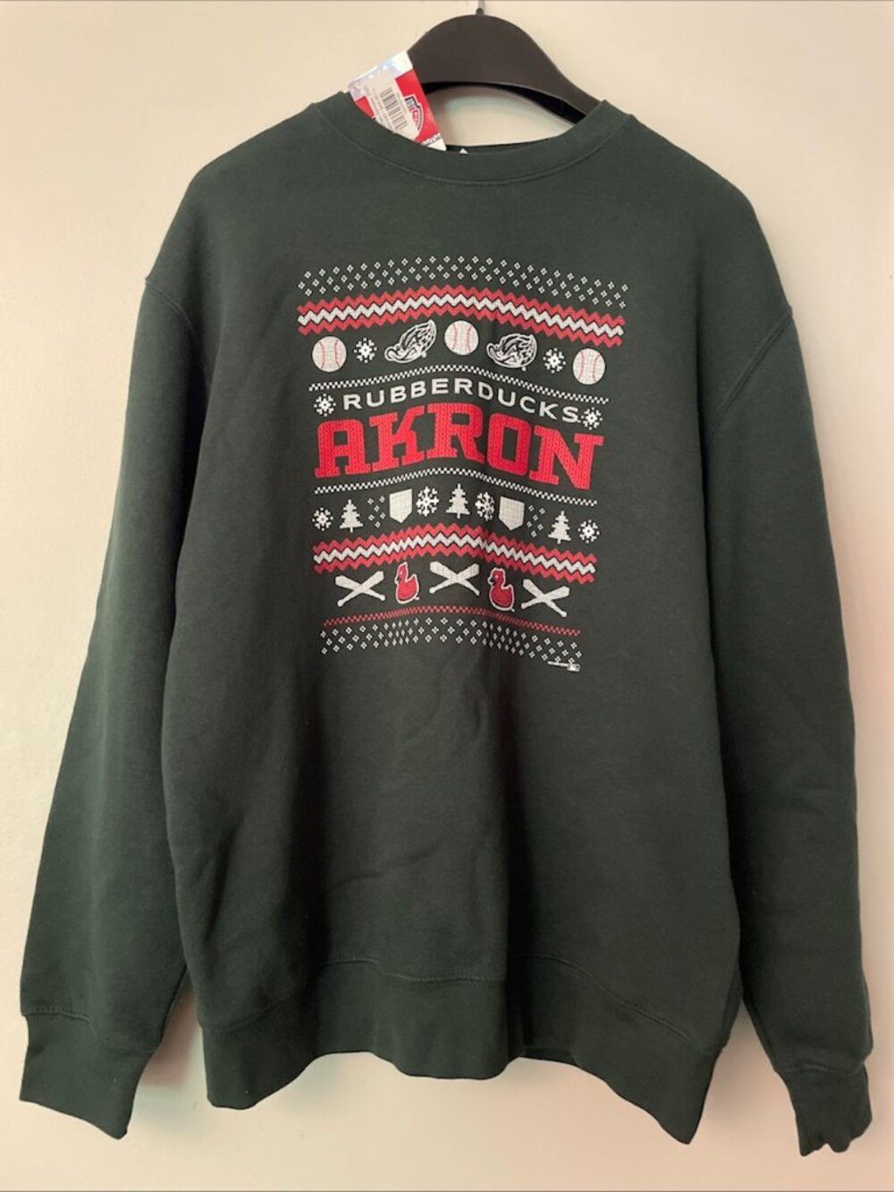 AKRON RUBBER DUCKS Baseball Large Green Ugly Christmas Sweater Sweatshirt Hoodie